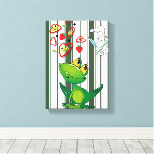 Stretched Canvas Print Stripe Frog Red Hearts