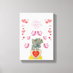 Stretched Canvas Print Valentine's Day Elephant