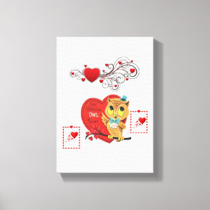 Stretched Canvas Print Valentine's Day Vintage Owl