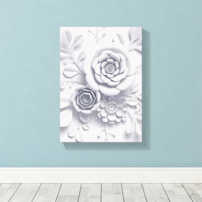 Stretched Canvas Print White Flowers Floral (Insitu(Wood Floor))