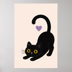 Stretching Black Cat Art Print – Minimalist Cat Wa