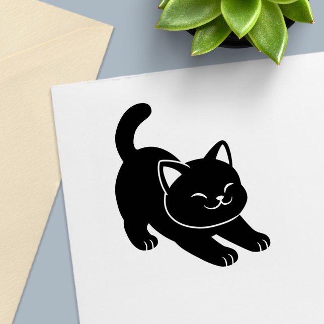 Stretching Black Cat Self-inking Stamp (Creator Uploaded)