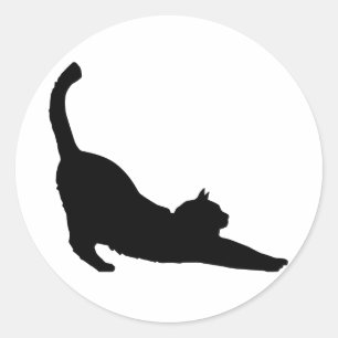 Stretching Black Cat Silhouette Classic Round Sticker