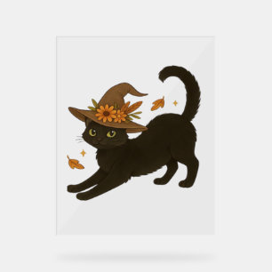 Stretching Black Cat – Witchy Autumn Classic T-Shi Acrylic Sign