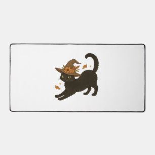 Stretching Black Cat – Witchy Autumn Classic T-Shi Desk Mat