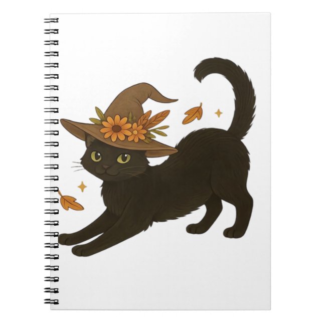 Stretching Black Cat – Witchy Autumn Classic T-Shi Notebook (Front)