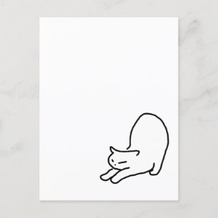 Stretching Cat Doodle on Blue Postcard