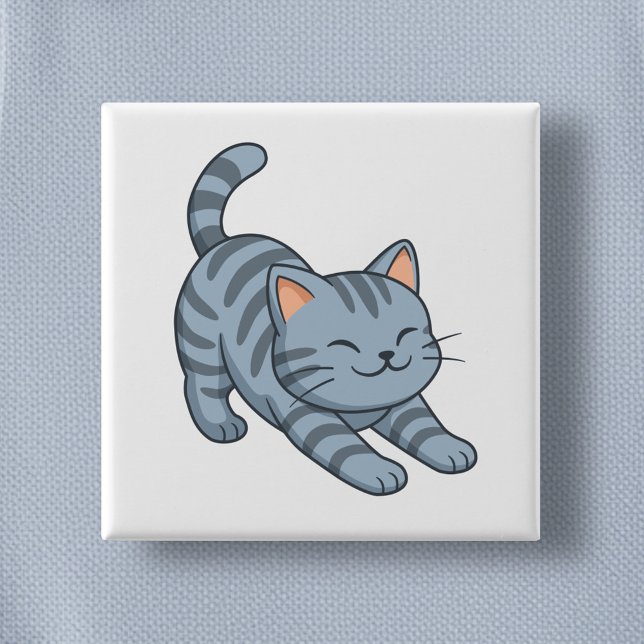 Stretching Grey Tabby Cat 15 Cm Square Badge (Creator Uploaded)