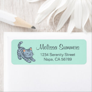 Stretching Grey Tabby Cat Green