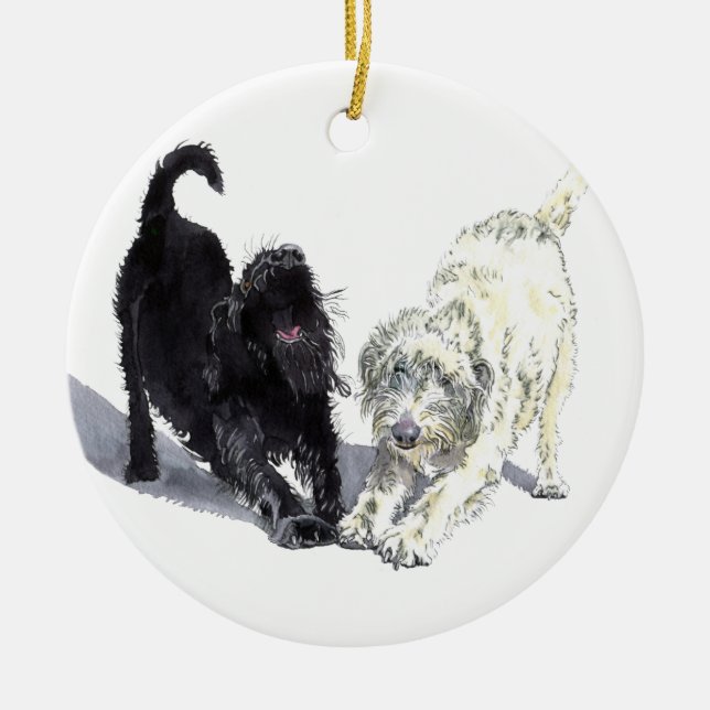 Stretching Labradoodles Ceramic Tree Decoration (Front)
