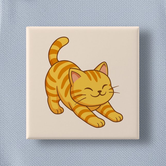 Stretching Orange Tabby Cat Beige 15 Cm Square Badge (Creator Uploaded)