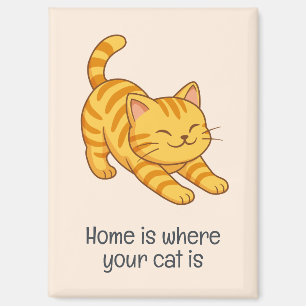 Stretching Orange Tabby Cat Beige Custom Text Magnet