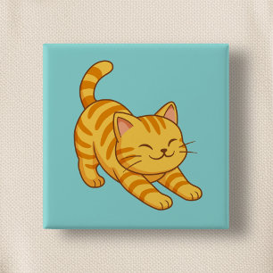 Stretching Orange Tabby Cat Green 15 Cm Square Badge