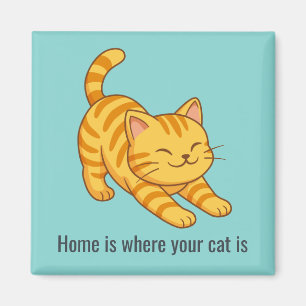 Stretching Orange Tabby Cat Green Custom Text Magnet