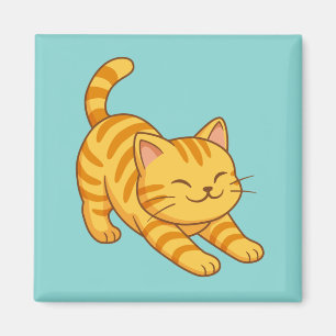 Stretching Orange Tabby Cat Green Magnet