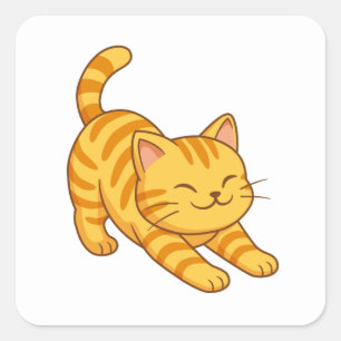 Stretching Orange Tabby Cat Square Sticker