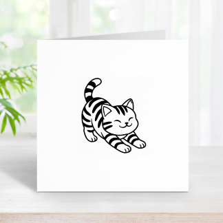 Stretching Tabby Cat 1x1 Rubber Stamp