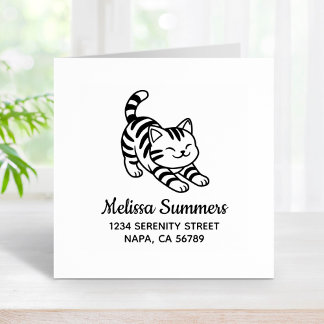 Stretching Tabby Cat Address Rubber Stamp