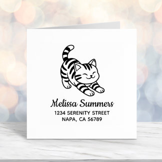 Stretching Tabby Cat Address Self-inking Stamp