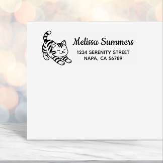 Stretching Tabby Cat Return Address Self-inking Stamp