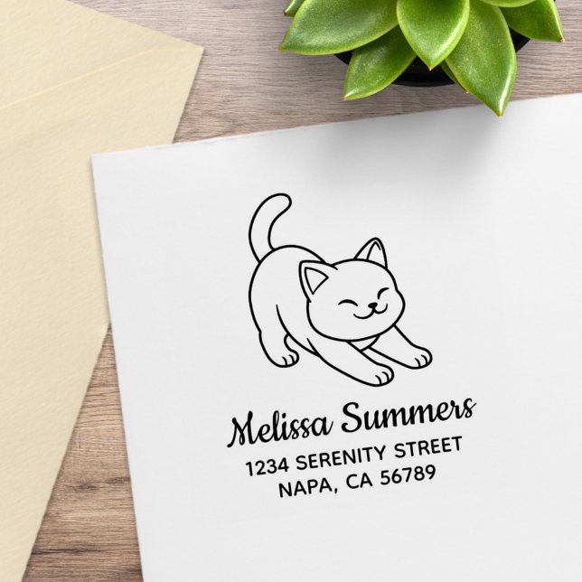 Stretching White Cat Address Rubber Stamp (Creator Uploaded)
