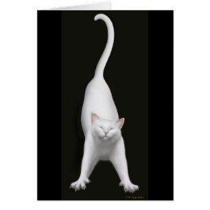 Stretching White Cat Card