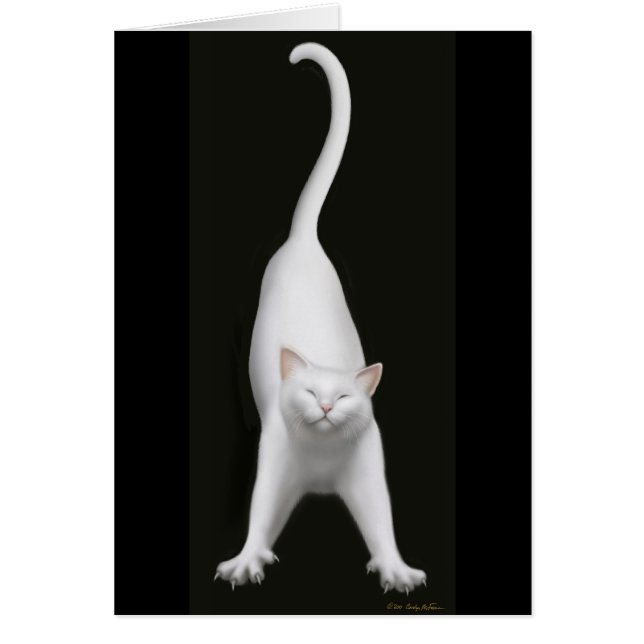 Stretching White Cat Card (Front)
