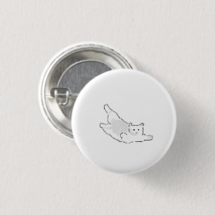 Stretching White Cat Minimalist Gift 3 Cm Round Badge