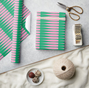 Striation Preppy Pink Green Stripe Wrapping Paper