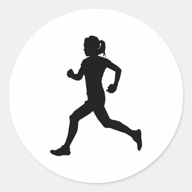 Stride in Grace: Female Marathon Runner Silhouette Classic Round Sticker (Front)