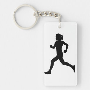 Stride in Grace: Female Marathon Runner Silhouette Key Ring
