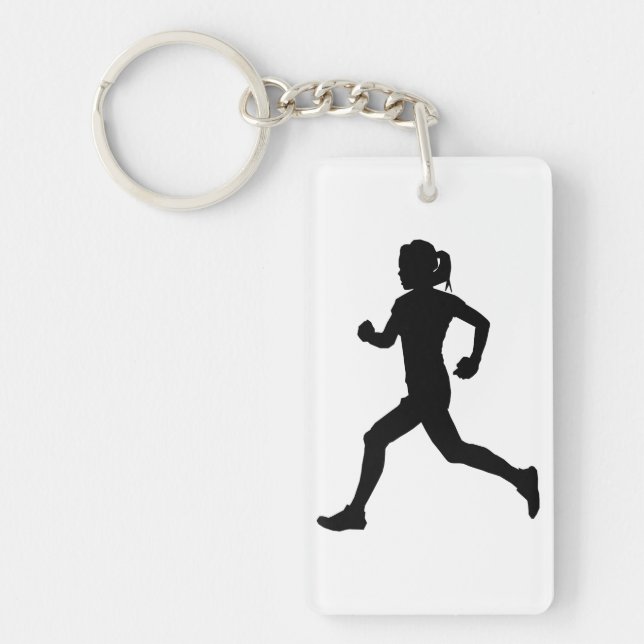 Stride in Grace: Female Marathon Runner Silhouette Key Ring (Front)
