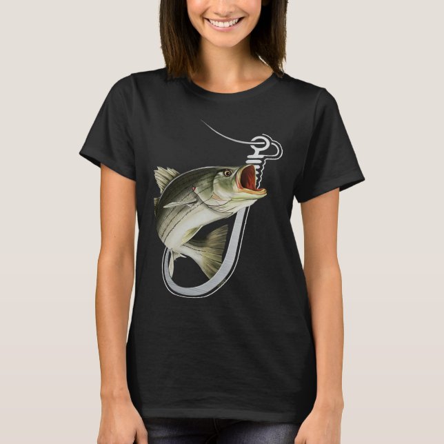 Striiped Bass Fishing Fish Hook T-Shirt (Front)