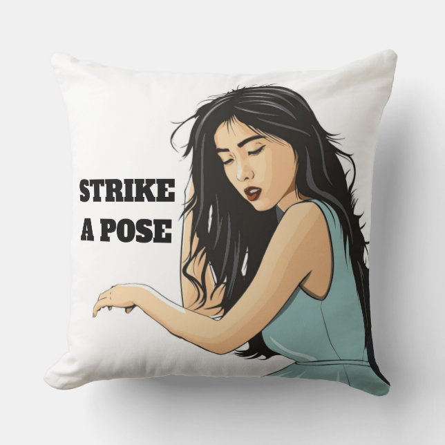 "STRIKE A POSE" ASIAN LADY CUSHION (Front)