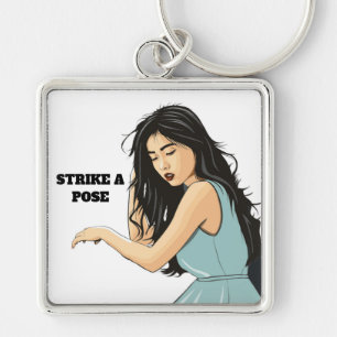 "STRIKE A POSE" ASIAN LADY KEY RING