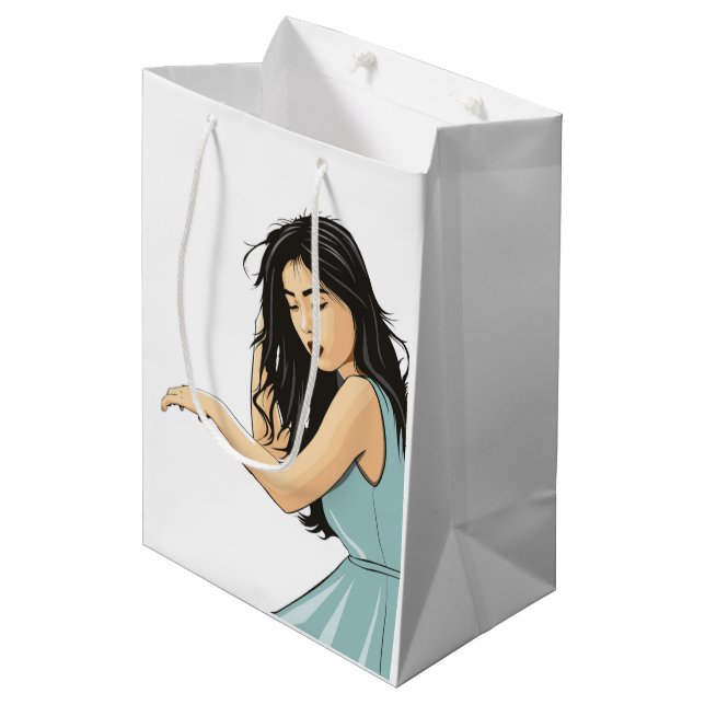 "STRIKE A POSE" ASIAN LADY MEDIUM GIFT BAG (Front Angled)