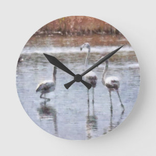 Strike A Pose Flamingo Watercolor Round Clock