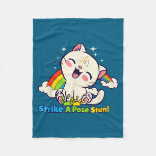 Strike A Se Stun Cute Rainbow Cat Energy Humor Fleece Blanket
