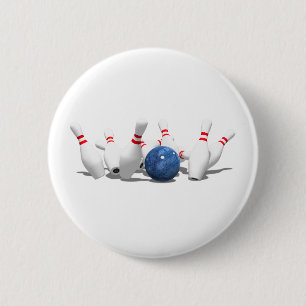 Strike!  Bowling Ball & Pins: 6 Cm Round Badge