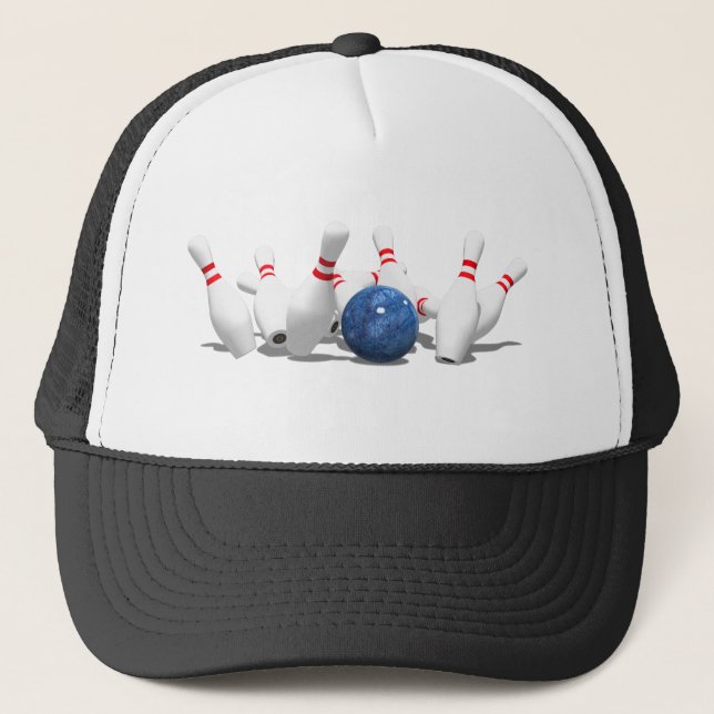 Strike!  Bowling Ball & Pins: Trucker Hat (Front)