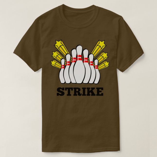 Strike Bowling Print With 10 Pins And Stars T T-Shirt (Design Front)