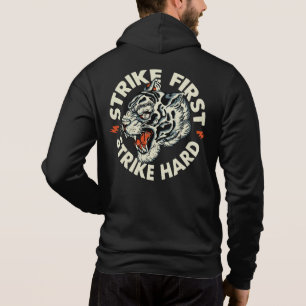 strike_hard_ strike first tigre tattoo slogan old hoodie