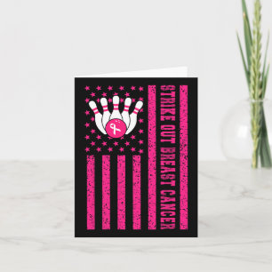 Strike Out Bowling Ribbon Usa Flag Breast Cancer A Card