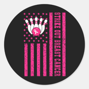 Strike Out Bowling Ribbon Usa Flag Breast Cancer A Classic Round Sticker