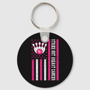 Strike Out Bowling Ribbon Usa Flag Breast Cancer A Key Ring