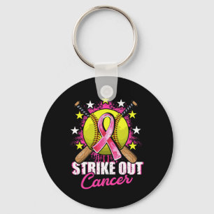 Strike Out Breast Cancer Awareness Day Pink Ribbon Key Ring