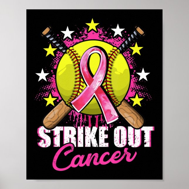 Strike Out Breast Cancer Awareness Day Pink Ribbon Poster (Front)