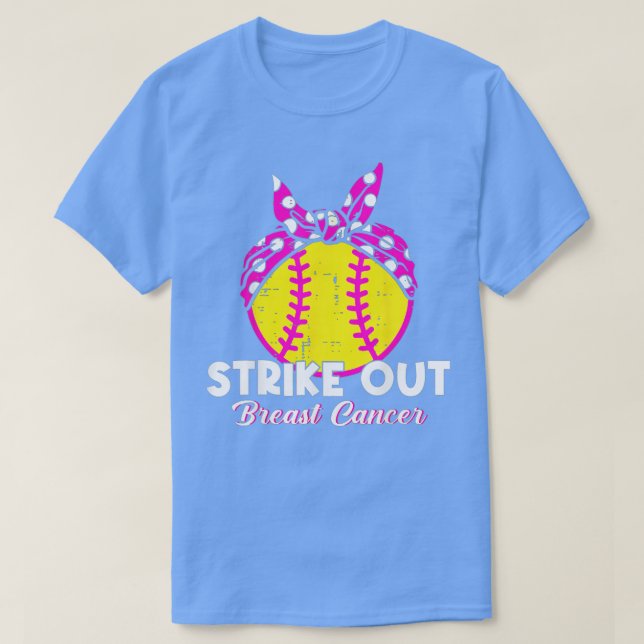 Strike Out Breast Cancer Awareness Day Pink Ribbon T-Shirt (Design Front)