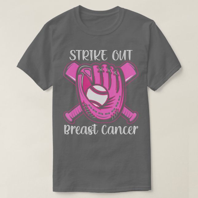 Strike Out Breast Cancer Awareness Day Pink Ribbon T-Shirt (Design Front)