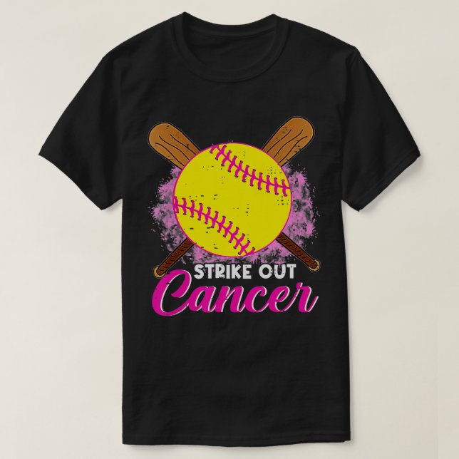 Strike Out Breast Cancer Awareness Day Pink Ribbon T-Shirt (Design Front)